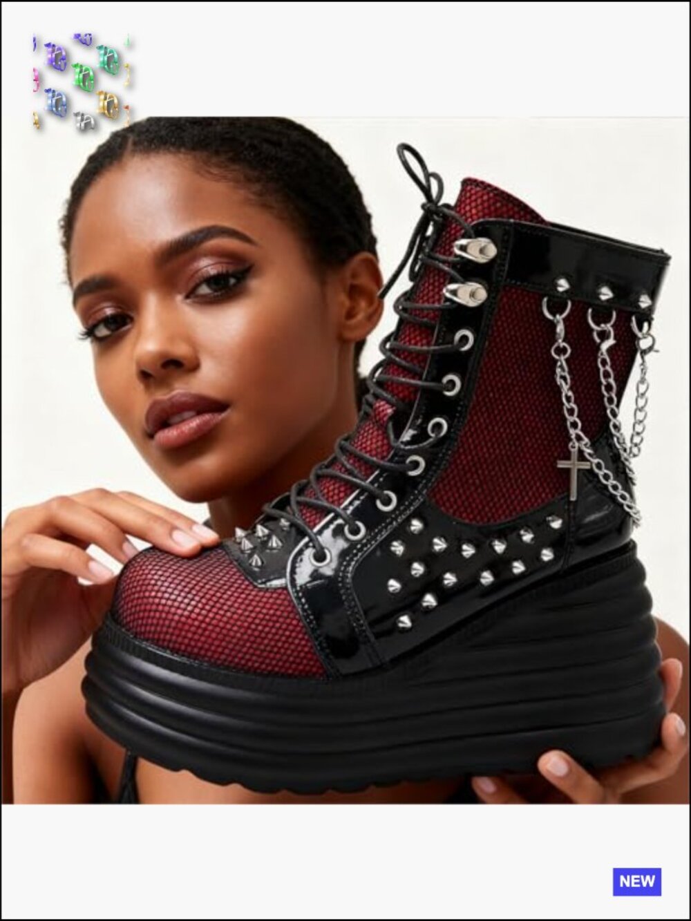 Gothic Chunky Ankle Boots Platform Lace Up Wedge Heel Zip Punk Combat Booties - Picture 5 of 7